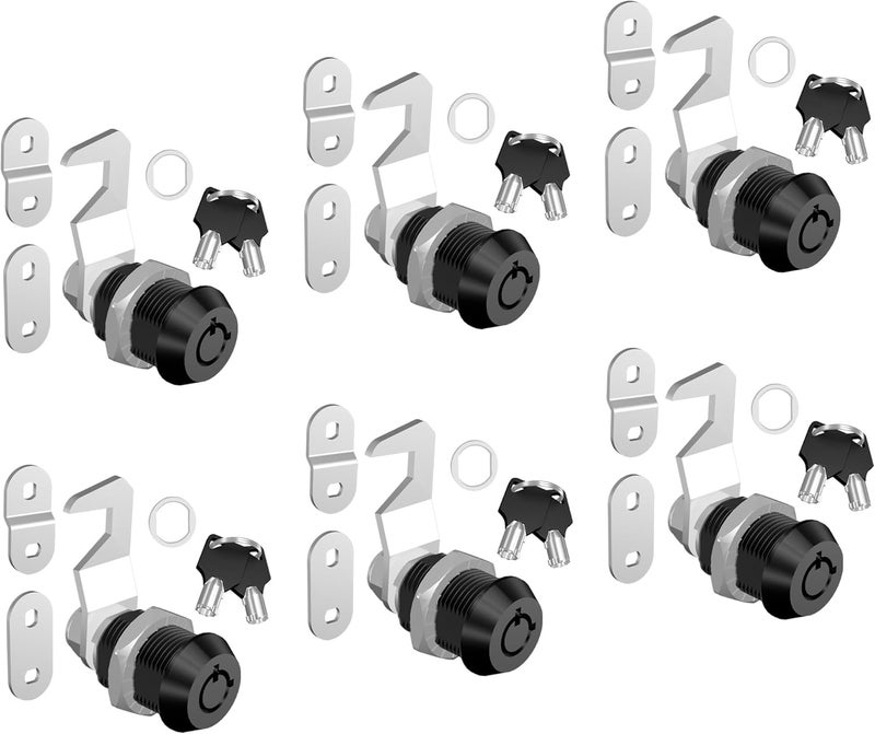 Hecfu 6 Pcs Black Toolbox Locks with Keys, 5/8" Tubular Cam Lock Keyed Alike, Hook Cam, Tool Box Lock Secure Your Toolbox Mailbox Drawer RV Cabinet Locks, Zinc Alloy - Image 1
